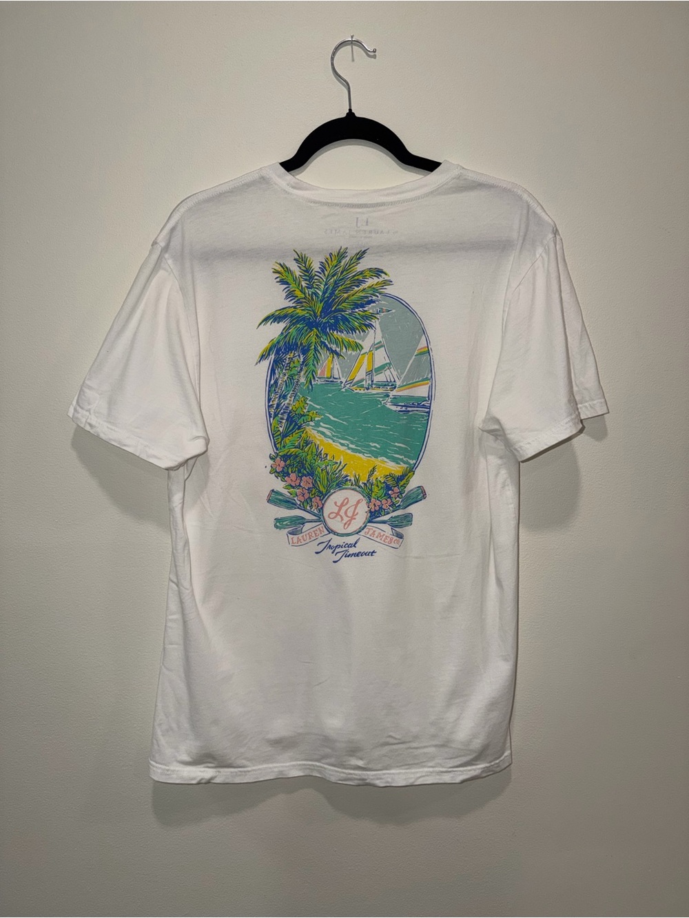 Lauren James Tropical Timeout Pocket Tee Shirt White Women’s Medium